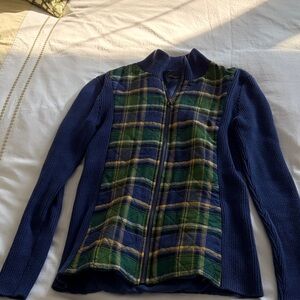 J. McLaughlin Blue and Green Plaid Sweater Jacket